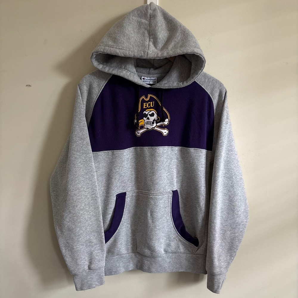 Champion ECU Pirates Hoodie Gray Purple Colorblock East Carolina University S